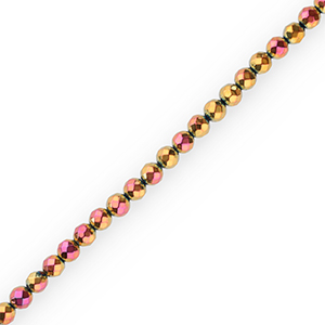 Perles h&eacute;matites facett&eacute;es rond 6mm Rose-jaune-AB coating