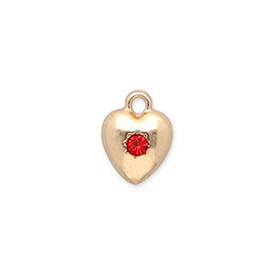 Breloques en m&eacute;tal c&oelig;ur avec strass Dor&eacute;-rouge