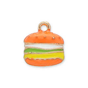 Breloques en m&eacute;tal hamburger Dor&eacute;-orange-vert-jaune