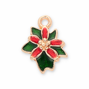 Breloques en m&eacute;tal poinsettia Dor&eacute;-rouge-vert