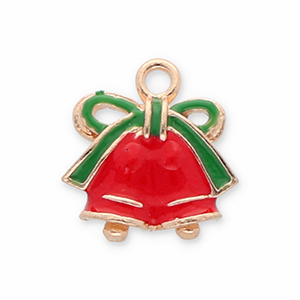 Breloques en m&eacute;tal cloches de no&euml;l Dor&eacute;-rouge-vert