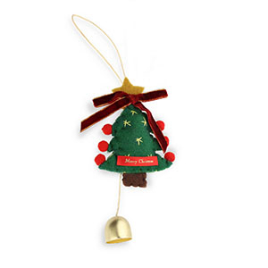 Breloque tendance feutre sapin de No&euml;l & clochette Vert-rouge-dor&eacute;