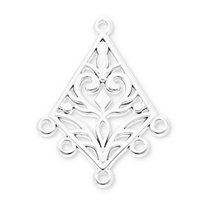 Appr&ecirc;ts en acier Inox breloques baroque losange avec 5 anneaux Argent&eacute;