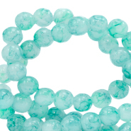 Perles en verre 8 mm mouchet&eacute; Bleu aqua blanchi