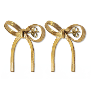 Boucles d'oreilles puces en acier Inox n&oelig;ud Dor&eacute;