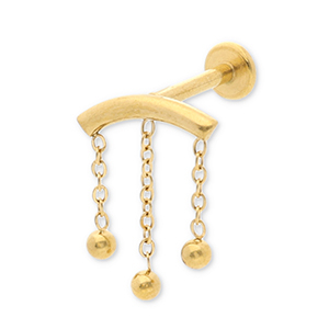 Piercing d&rsquo;oreilles en acier Inox arche avec boules Dor&eacute;