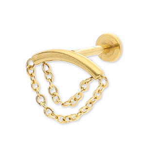 Piercing d&rsquo;oreilles en acier Inox arche avec 2 couches cha&icirc;ne Dor&eacute;