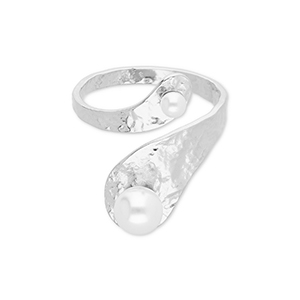 Bagues en acier Inox avec perles Argent&eacute;-blanc