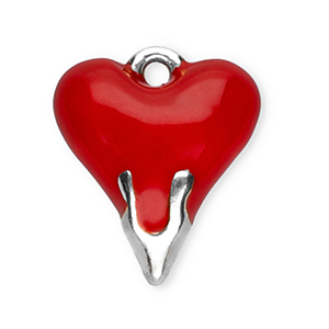 Breloques en acier Inox c&oelig;ur Argent&eacute;-rouge