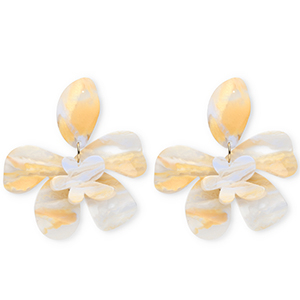 Boucles d'oreilles&nbsp;/&nbsp;puces r&eacute;sine tendance fleur Blanc ivoire-bleu caroline clair-orange clair