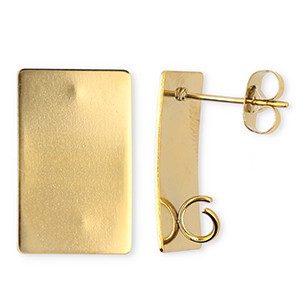 Appr&ecirc;ts en acier Inox boucles d'oreilles / puces d&rsquo;oreilles rectangle avec anneau Dor&eacute;