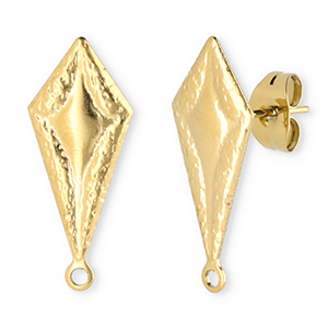 Appr&ecirc;ts en acier Inox boucles d'oreilles / puces d&rsquo;oreilles rhombe avec anneau Dor&eacute;