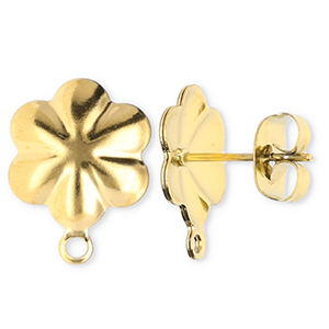 Appr&ecirc;ts en acier Inox boucles d'oreilles / puces d&rsquo;oreilles fleur avec anneau Dor&eacute;