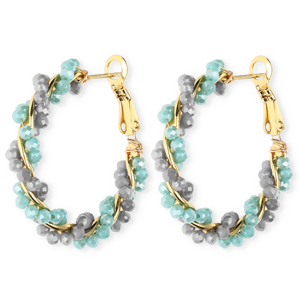 Boucles d&rsquo;oreilles facett&eacute;es cr&eacute;oles torsad&eacute; Bleu sarcelle clair-bleu gris-dor&eacute;