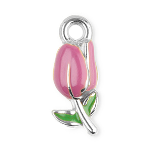 Breloques en acier Inox tulipe Argent&eacute;-violet-vert