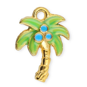 Breloques en acier Inox palmier Dor&eacute;-vert-bleu
