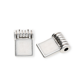 Breloques en m&eacute;tal DQ&reg; carr&eacute; Argent&eacute; antique-blanc nacr&eacute; (sans nickel)