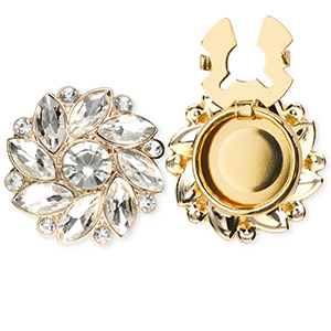 M&eacute;tal TQ laiton cache-boutons fleur Dor&eacute;-cristal