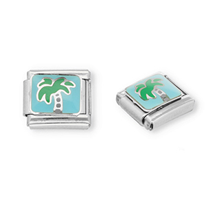 Appr&ecirc;ts en acier inox breloques pour bracelet italien palmier Argent&eacute;-bleu clair-vert