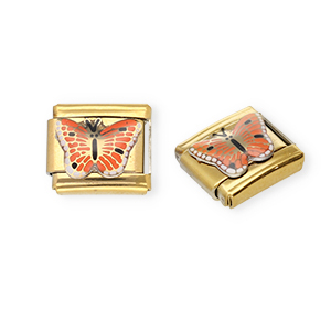 Appr&ecirc;ts en acier inox breloques pour bracelet italien papillon Dor&eacute;-orange-noir-blanc