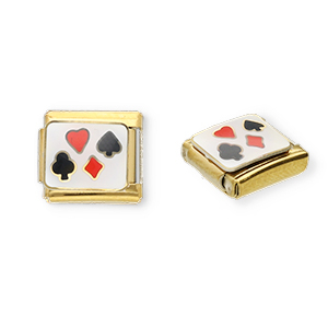 Appr&ecirc;ts en acier inox breloques pour bracelet italien carte &agrave; jouer Dor&eacute;-blanc-rouge-noir