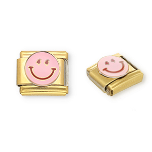 Appr&ecirc;ts en acier inox breloques pour bracelet italien smiley Dor&eacute;-rose clair-violet