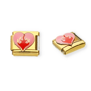 Appr&ecirc;ts en acier inox breloques pour bracelet italien c&oelig;ur Dor&eacute;-rose-rouge