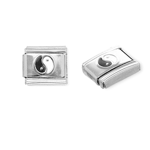 Appr&ecirc;ts en acier inox breloques pour bracelet italien Yin & Yang Argent&eacute;-noir-blanc