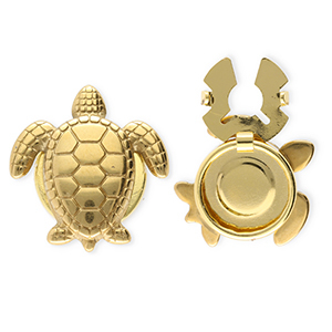 Cache-boutons en acier Inox tortue Dor&eacute;
