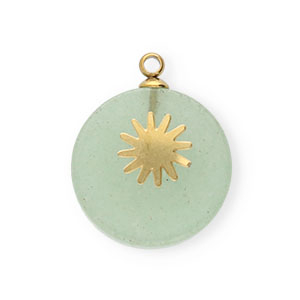 Breloques en acier Inox soleil Dor&eacute;-vert cendre