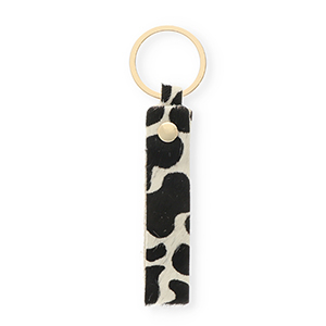Porte-cl&eacute;s en cuir avec imprim&eacute; vache Blanc-noir-dor&eacute;
