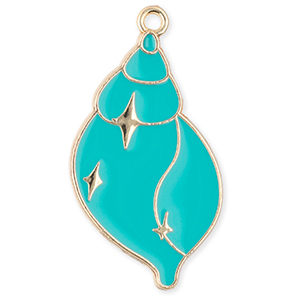 Breloques en m&eacute;tal coquillage Dor&eacute;-turquoise