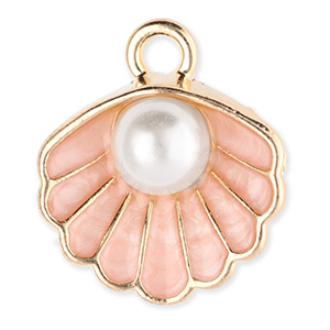 Breloques en m&eacute;tal coquillage avec perle Dor&eacute;-rose p&ecirc;che clair-blanc