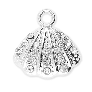 Breloques en m&eacute;tal coquillage avec strass Argent&eacute;-transparent