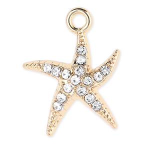 Breloques en m&eacute;tal &eacute;toile de mer avec strass Dor&eacute;-transparent