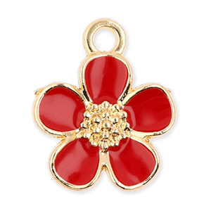 Breloques en m&eacute;tal fleur Dor&eacute;-rouge
