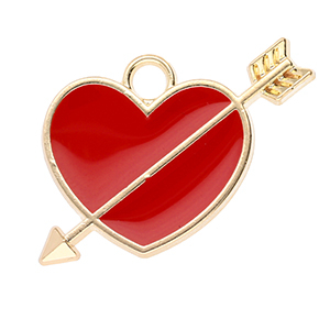 Breloques en m&eacute;tal coeur avec fl&egrave;che Dor&eacute;-rouge