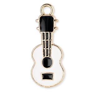 Breloques en m&eacute;tal guitare Dor&eacute;-blanc-noir
