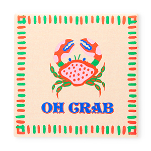 BY31&reg; Carreau avec texte "Oh crab" P&ecirc;che clair-rouge-vert-bleu