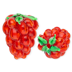 Perles en verre &agrave; la main framboise Rouge-vert