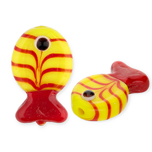 Perles en verre &agrave; la main poisson Jaune-rouge-noir
