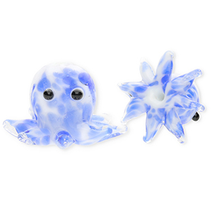 Perles en verre &agrave; la main pieuvre Bleu-blanc