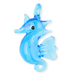 Breloques en verre peintes &agrave; la main hippocampe Bleu