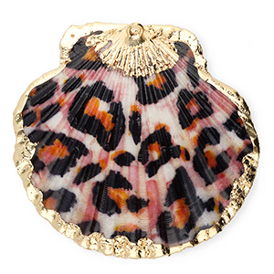 Pendentifs coquillage specials coquille Saint-Jacques l&eacute;opard Noir-orange-dor&eacute;