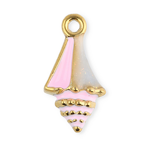 Breloques en acier Inox &eacute;maill&eacute;e coquille Dor&eacute;-rose clair-transparent paillet&eacute;