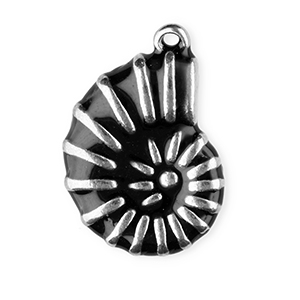 Breloques en acier Inox &eacute;maill&eacute;e coquille Argent&eacute;-noir