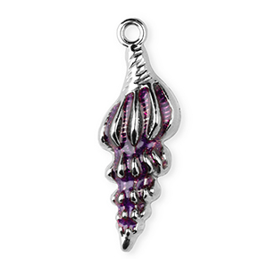 Breloques en acier Inox &eacute;maill&eacute;e coquille Argent&eacute;-violet
