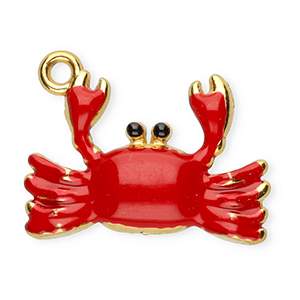 Breloques en acier Inox &eacute;maill&eacute;e crabe Dor&eacute;-rouge-noir