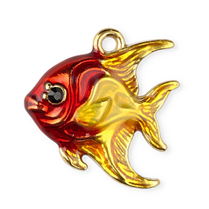 Breloques en acier Inox &eacute;maill&eacute;e poisson Dor&eacute;-rouge-jaune-noir