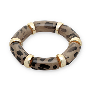Bracelets en r&eacute;sine avec imprim&eacute; l&eacute;opard Dor&eacute;-transparent marron ambre clair-noir